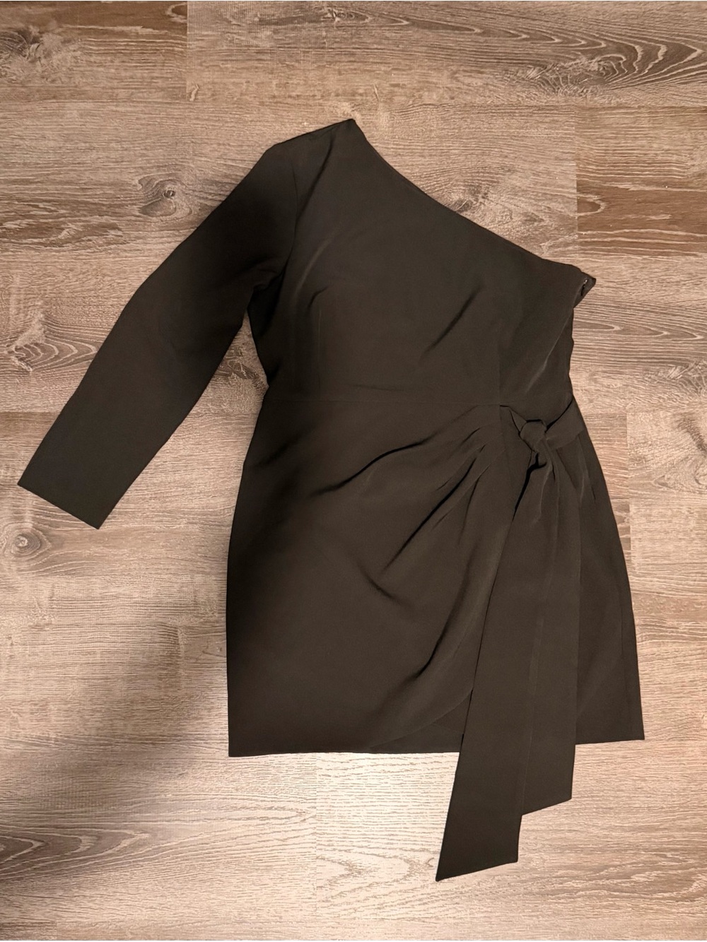 Gianni Bini Valerie One Shoulder Long Sleeve Faux Wrap Tie Side Mini Dress - Picture 4 of 5